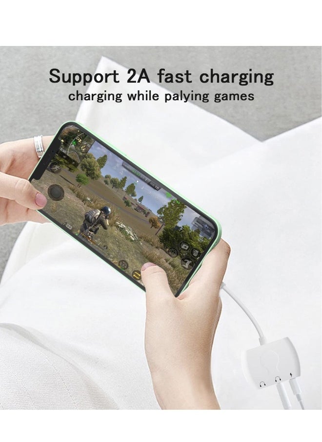 Dual Lightning Splitter for iPhone, Headphone Jack Audio Adapter & Splitter & Cable, for iPhone 13/12/SE/11/Xs/XR/X/8 7, Support iOS 15 (White)