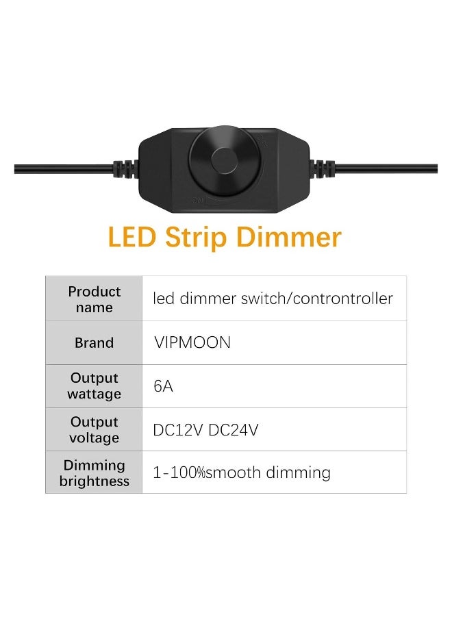 LED Strip Light Inline On/Off Switch Cable, 3 Pcs LED Strip Lights Dimmer Adapter, LED Lamp Lighting Accessories Brightness Adjustable Controller Manual Knob Dimmer Switch, Black