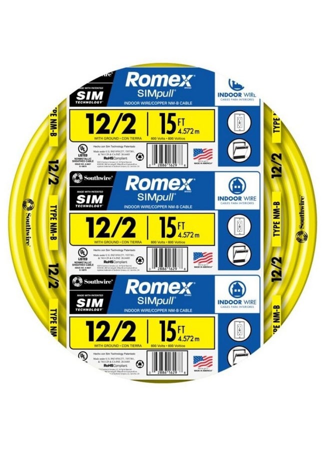 Southwire Romex Brand Simpull Solid Indoor 12/2 W/G NMB Cable 15ft Coil-SW# 28828226