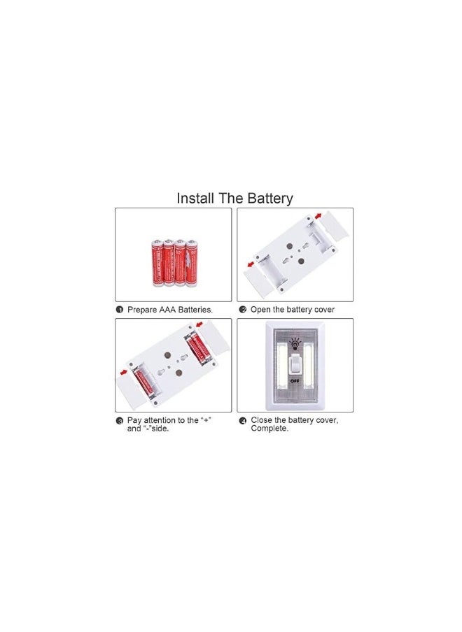 Led Night Light Switch, 12 Total Batteries Included, 200 Lumen Wireless Cob Led Switch Light, Perfect For Under Cabinet, Shelf, Closet, Garage, Kitchen, Stairwell, Battery Operated, 4 Pack