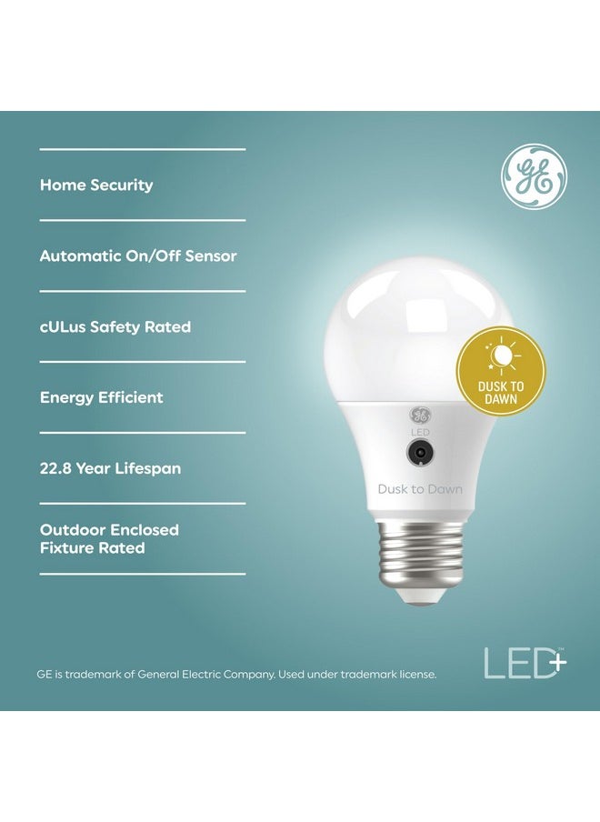 GE LED+ A19 Dusk to Dawn LED Light Bulbs, Automatic On/Off Outdoor Security Light, Soft White, Great Christmas Gifts for Men, Holiday Gift for Women, Perfect Dad Gifts (2 Pack)