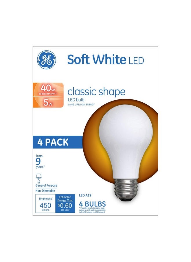 GE Classic LED Light Bulbs, 40 Watt, Soft White, A19 (4 Pack)