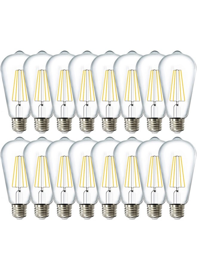 Sunco 16 Pack 60W Vintage LED Edison Bulbs Equivalent 8.5W CRI92 800 Lumens, Dimmable ST64 Filament 4000K Cool White E26 Medium Base Light Bulbs High Brightness Clear Glass Waterproof - UL