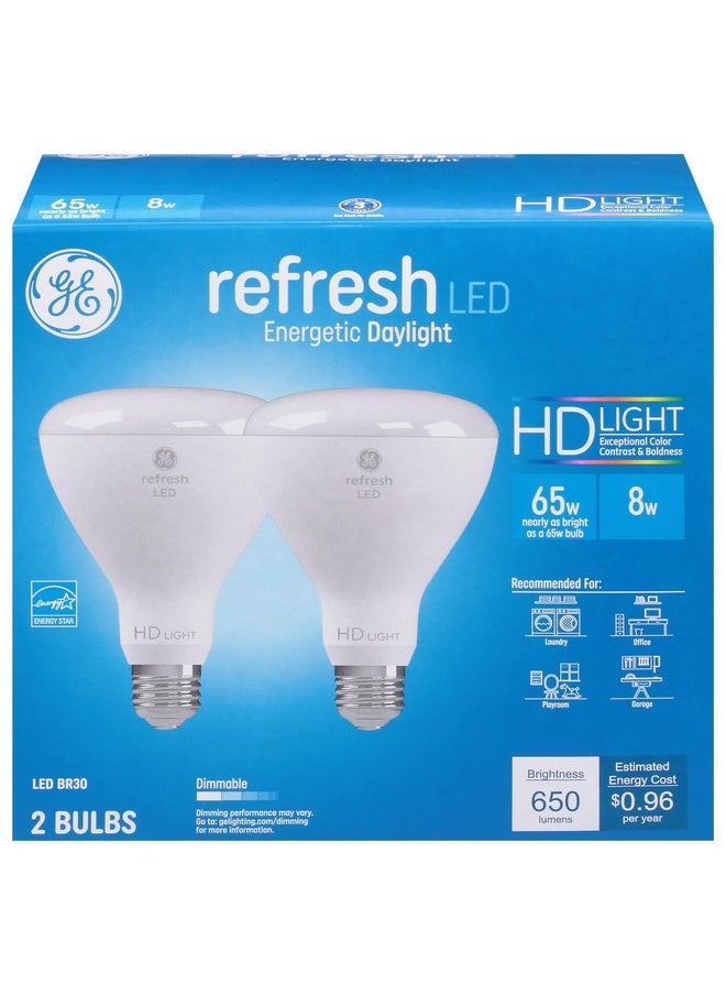 GE Refresh LED Light Bulbs, 65 Watt, Daylight, BR30 Indoor Floodlights (2 Pack)