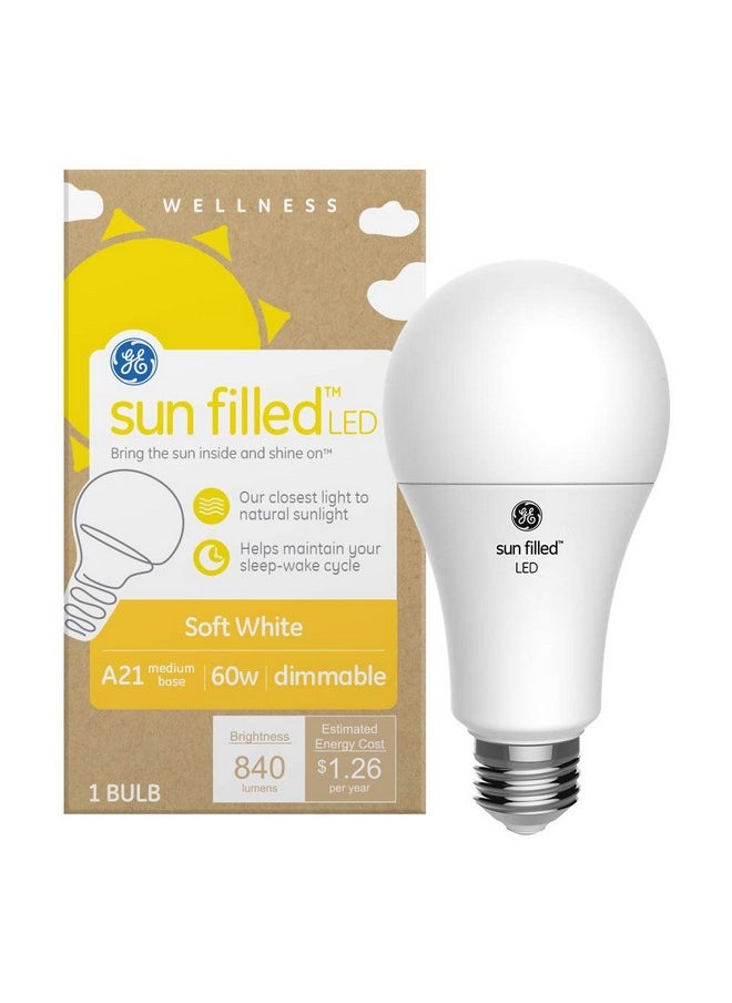 GE Sun Filled LED Light Bulb, 60 Watt, Soft White, A21 (1 Pack)