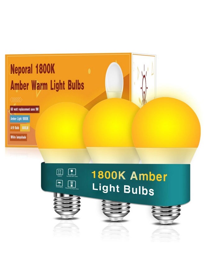 Neporal Amber Light Bulbs 9W, Soft Warm Sleep Light Bulbs 60W Equivalent, Blue Light Blocking Amber Night Light Bulbs 1800K, Bedtime Light Bulb for Healthy Sleep.