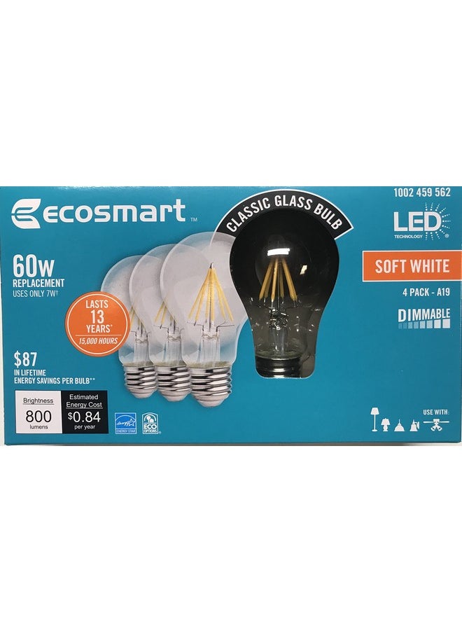 EcoSmart 60W LED Soft White Vintage A19 4-Pack