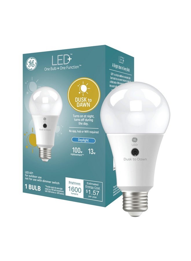 GE LED+ Dusk to Dawn A21 LED Light Bulb, Automatic On/Off Outdoor Light, 13W, Daylight (3 Pack)