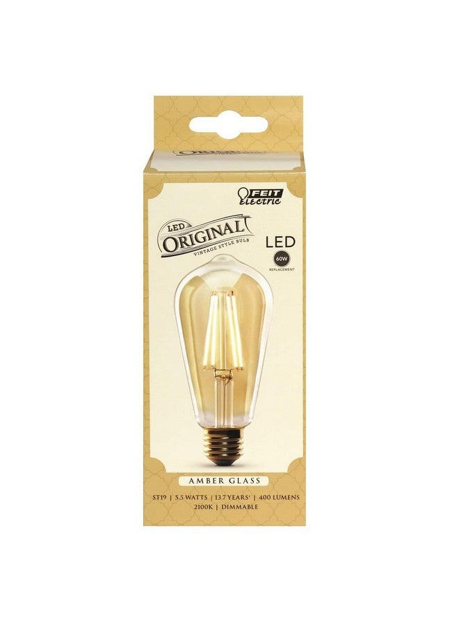 Feit Electric Vintage Exposed Filament Amber Glass LED ST19 with a Medium E26 Base Light Bulb - 60W Equivalent - 10 Year Life - 400 Lumen - 2100K Soft White - Dimmable | Original Vintage