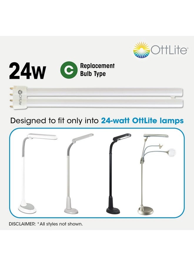 OttLite 24W Replacement Light Bulb - Energy Efficient Compact Fluorescent Light Tubes, Bright Natural Daylight for Bedroom & Living Room, Low Heat & Glare Type C Lightbulb for Reduced Eyestrain