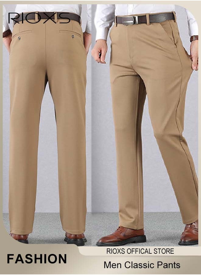 Men's Classic Fit Pants, Trendy Straight Leg Pants, Casual Business Trousers with Pockets, Comfortable Stylish Solid Trousers, Suitable for Leisure and Outdoor Activities