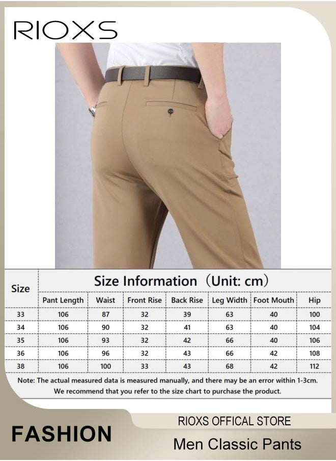 Men's Classic Fit Pants, Trendy Straight Leg Pants, Casual Business Trousers with Pockets, Comfortable Stylish Solid Trousers, Suitable for Leisure and Outdoor Activities