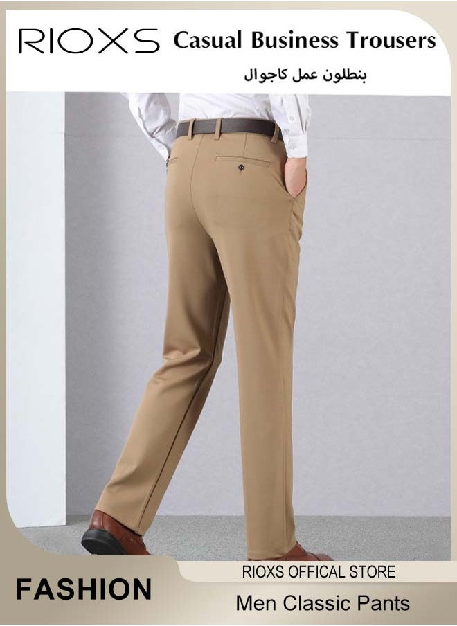 Men's Classic Fit Pants, Trendy Straight Leg Pants, Casual Business Trousers with Pockets, Comfortable Stylish Solid Trousers, Suitable for Leisure and Outdoor Activities