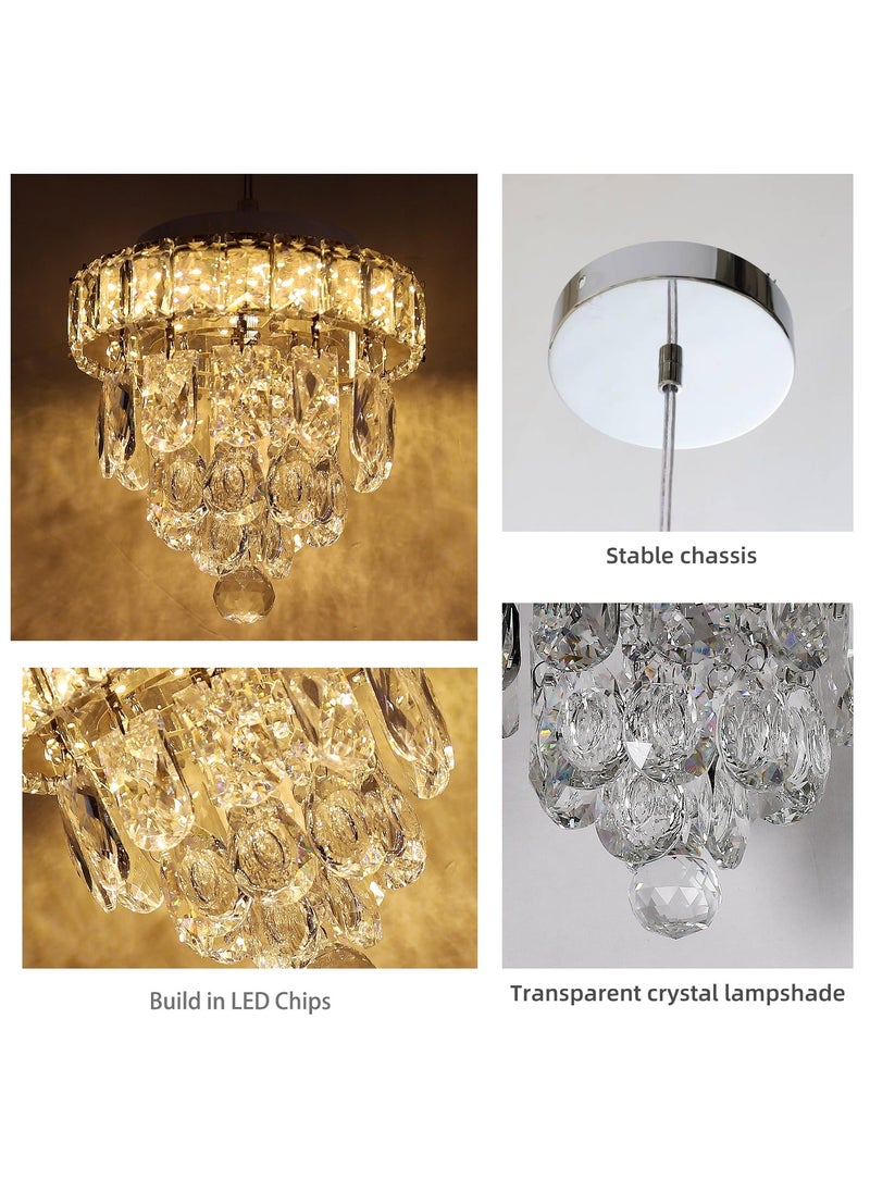 Mini Crystal Chandelier, 18W Chrome Ceiling Pendant Light Fixtures, 7.8'' Modern Hanging Lamp, LED K9 Crystal Flush Mount Ceiling Light for Bedroom Dining Room Hallway (3000K)