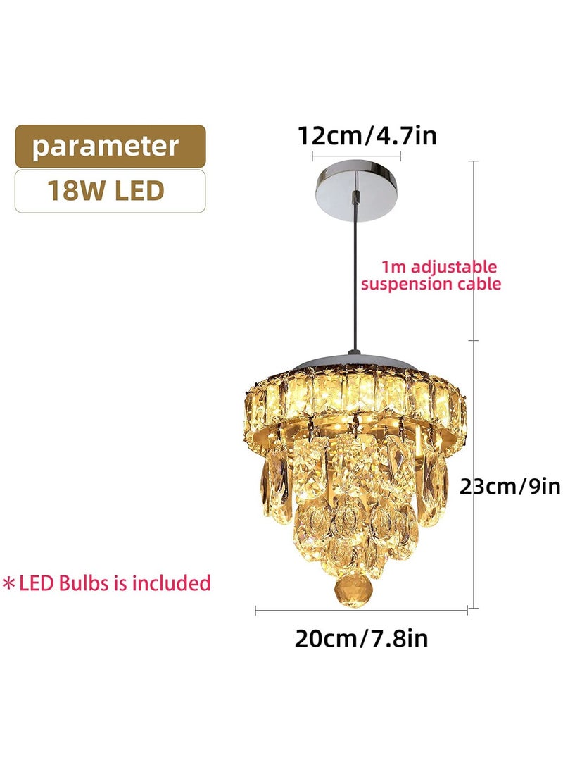 Mini Crystal Chandelier, 18W Chrome Ceiling Pendant Light Fixtures, 7.8'' Modern Hanging Lamp, LED K9 Crystal Flush Mount Ceiling Light for Bedroom Dining Room Hallway (3000K)