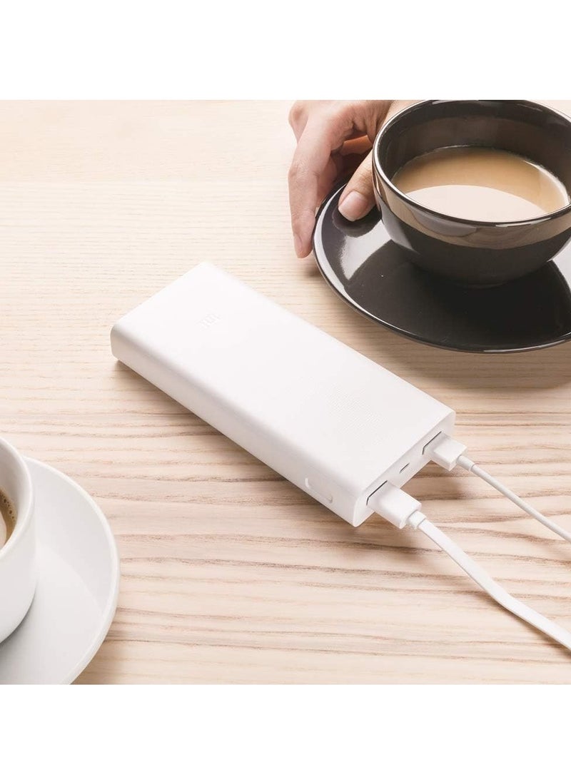 20000mAh 2C Power Bank – High-Capacity Portable Charger, Fast Charging, Compact and Lightweight, White – Ideal for Smartphones, Tablets, and Laptops