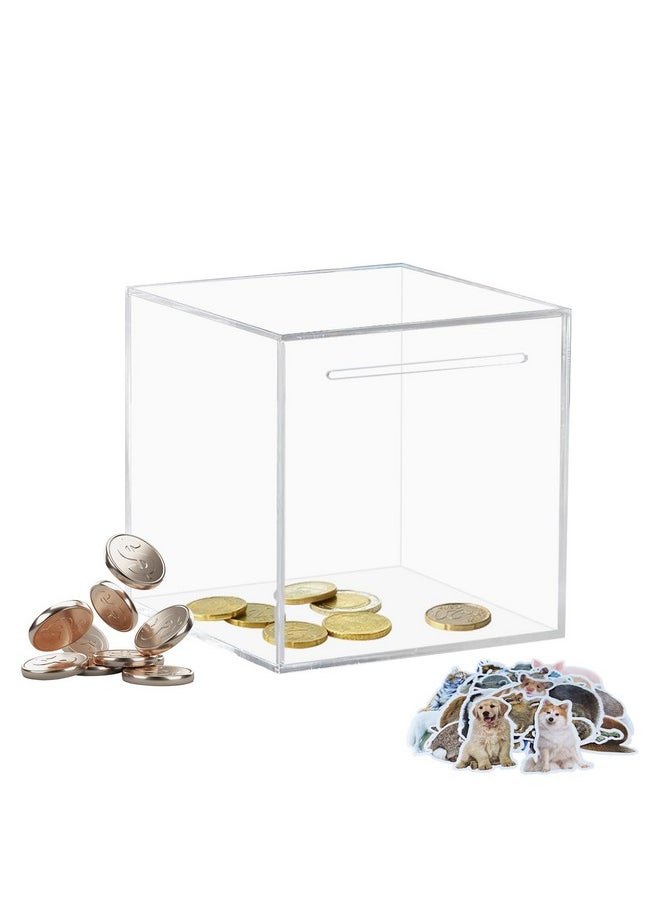 Clear And Unopenable Piggy Bank, Transparent Money Box For Cash Savings, Must-Break-To-Open Acrylic Coin Bank Change Jar For Real Money, Birthday Gifts For Kids & Adults (Square, Small)