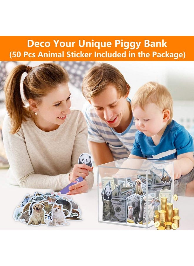 Clear And Unopenable Piggy Bank, Transparent Money Box For Cash Savings, Must-Break-To-Open Acrylic Coin Bank Change Jar For Real Money, Birthday Gifts For Kids & Adults (Square, Small)