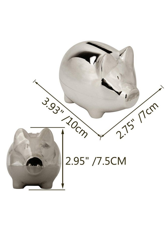 K COOL Vintage Tiny Piggy Bank Creative Metal Alloy Cartoon Money Bank Cute Coin Bank Pig Penny Coin Saving Pot Box with Stopper for Boy Kid Tiny(Shiny Silver)