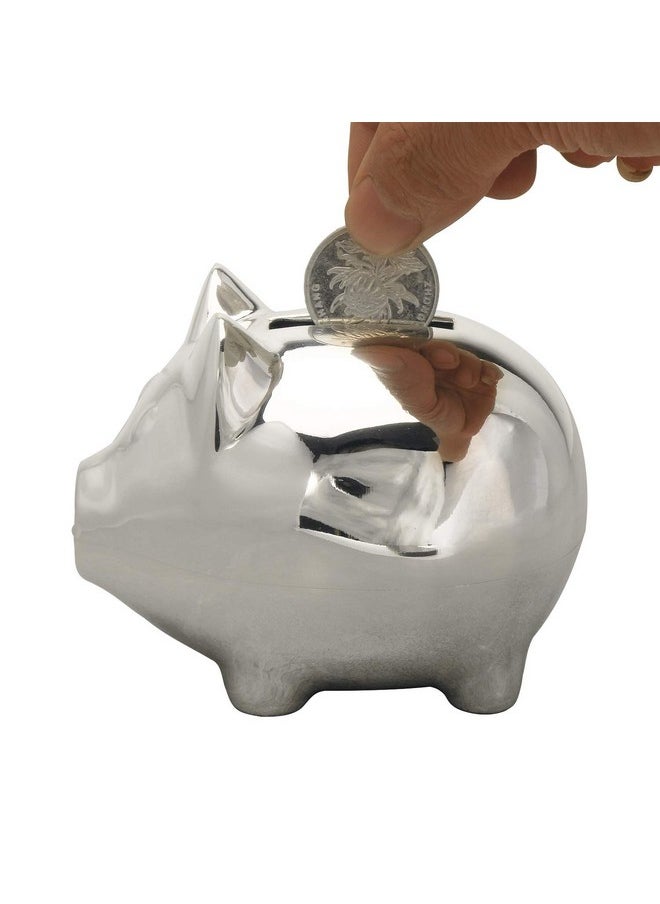 K COOL Vintage Tiny Piggy Bank Creative Metal Alloy Cartoon Money Bank Cute Coin Bank Pig Penny Coin Saving Pot Box with Stopper for Boy Kid Tiny(Shiny Silver)