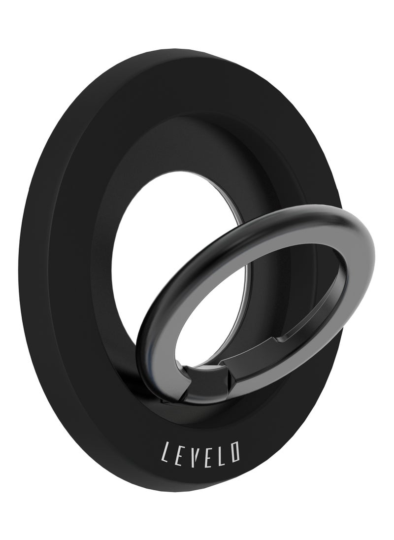 Lucero 2 In 1 Phone Ring Holder with Magnetic Ring / Comfortable Grip / 135° Flip Design / Non-Slip Surface / Hands-free / Compact and Secure Stand  - Black