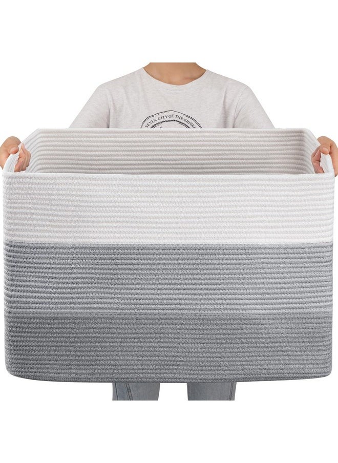 OIAHOMY 108L Super Large Blanket Basket, 25”x16”x16” Rectangle Woven Baskets for Storage, Cotton Rope Basket For Living Room, Toy Basket with Handle, Basket for Organizing - Gradient Grey