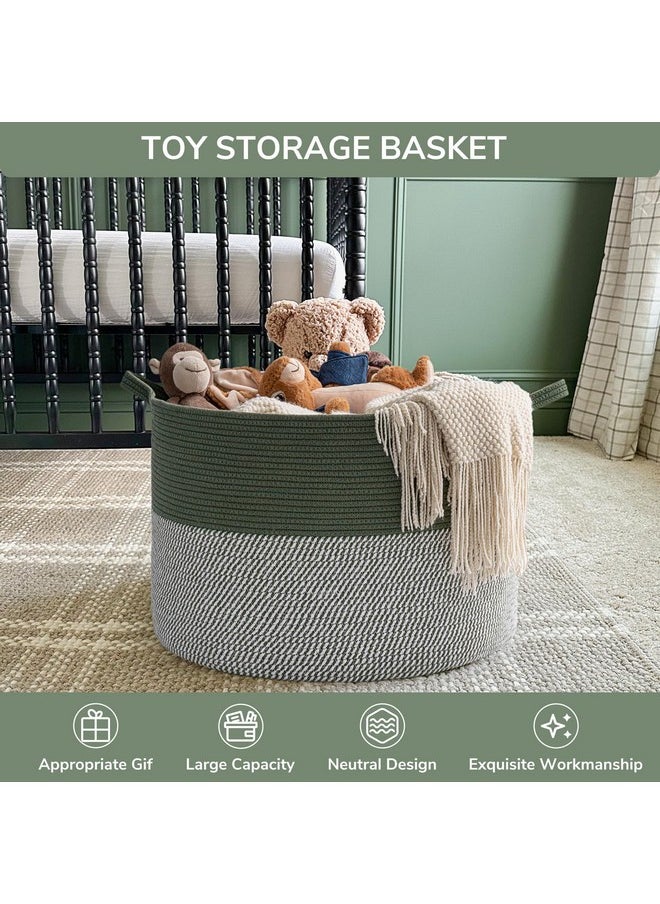 INDRESSME Large Laundry Storage Basket, 21.7 x 13.8 Blanket Baskets for Organizing Decorative Rope Basket Living Room Bedroom Nursery Toy Storage Basket for Colthes Towel, Empty Gift Basket, Green