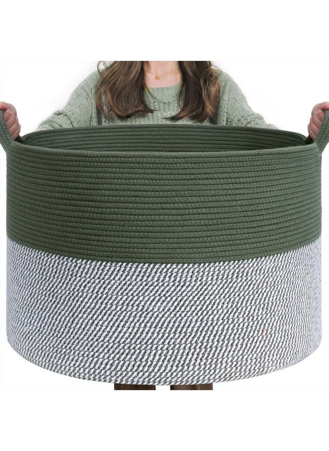 INDRESSME Large Laundry Storage Basket, 21.7 x 13.8 Blanket Baskets for Organizing Decorative Rope Basket Living Room Bedroom Nursery Toy Storage Basket for Colthes Towel, Empty Gift Basket, Green