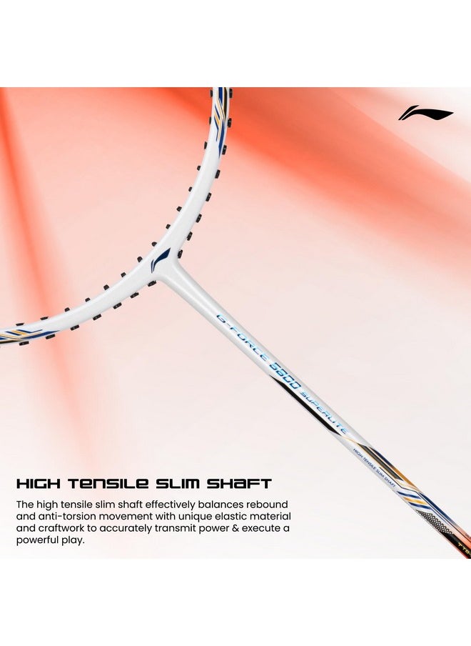 Li-Ning G-Force 5800 Superlite Strung Badminton Racquet with Free Head Cover| 78 Grams (White/Red/Blue)