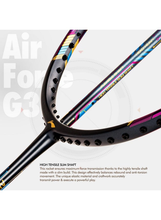 Li-ning Air-Force 79 G3 Carbon Fibre Strung Badminton Racket with Full Cover (79g, Charcoal/Grey/Blue)