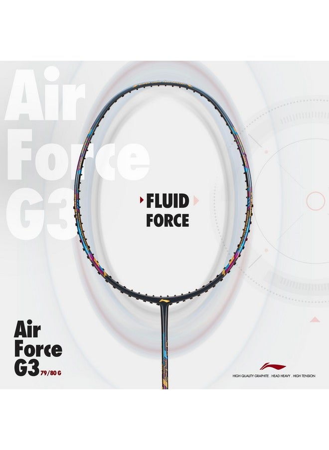 Li-ning Air-Force 79 G3 Carbon Fibre Strung Badminton Racket with Full Cover (79g, Charcoal/Grey/Blue)