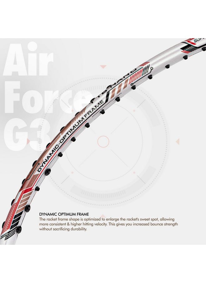 Li-ning Air-Force 80 G3 Carbon Fibre Strung Badminton Racket with Full Cover (80g, White/Red/Black)