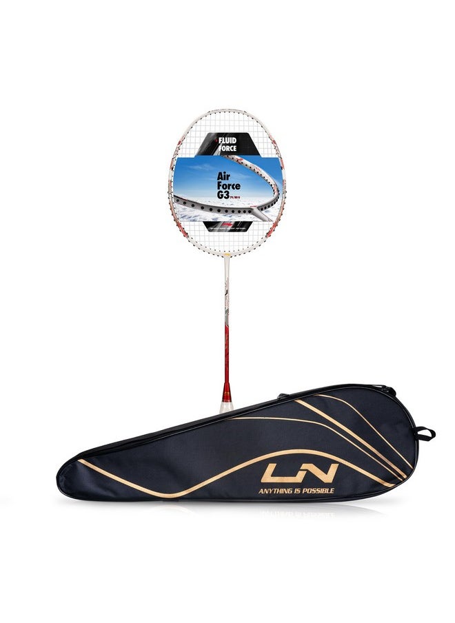 Li-ning Air-Force 80 G3 Carbon Fibre Strung Badminton Racket with Full Cover (80g, White/Red/Black)