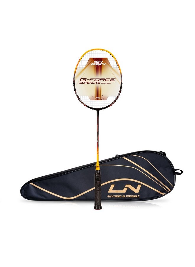 Li-Ning G-Force 5800 Superlite Strung Badminton Racquet with Free Head Cover| 78 Grams (Black/Yellow/Red)