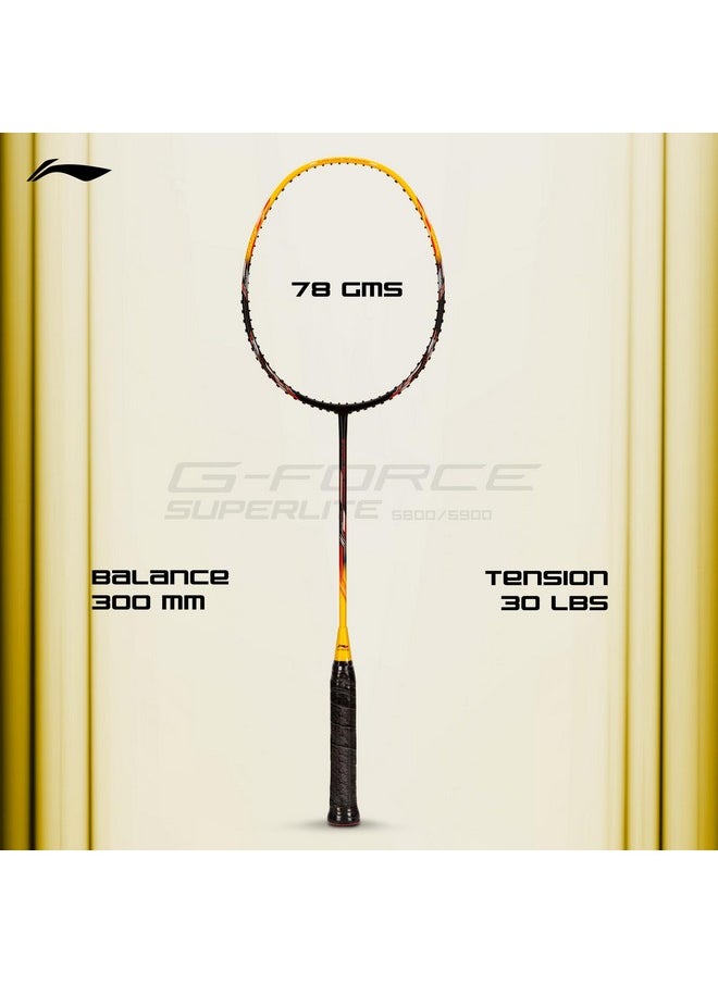 Li-Ning G-Force 5800 Superlite Strung Badminton Racquet with Free Head Cover| 78 Grams (Black/Yellow/Red)