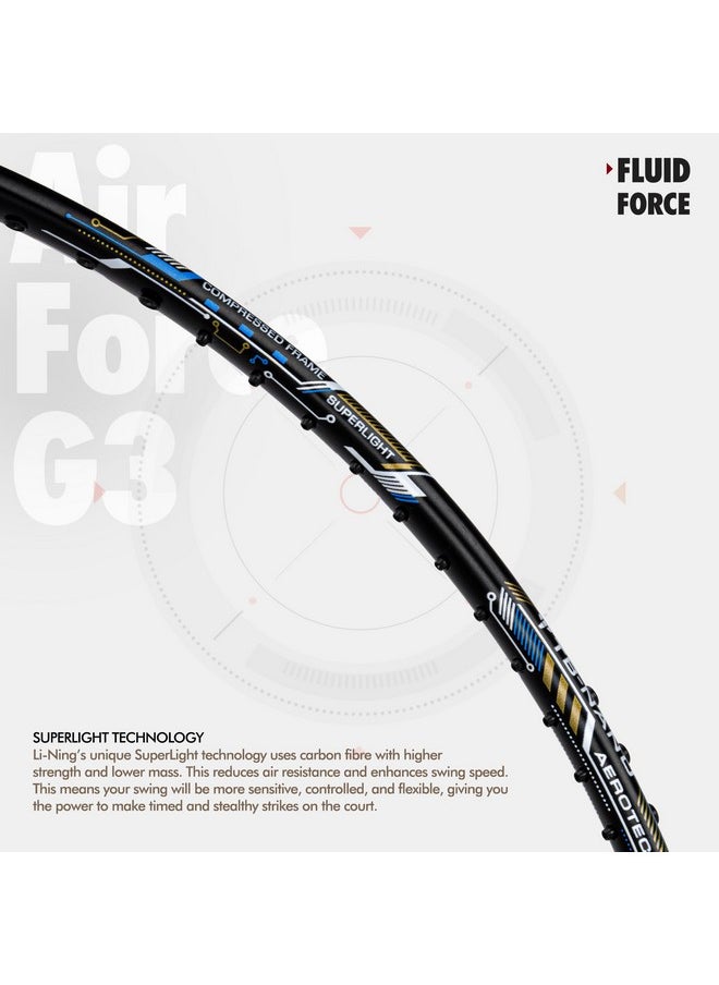 Li-ning Air-Force 80 G3 Carbon Fibre Strung Badminton Racket with Full Cover (80g, Black/Charcoal/Gold)