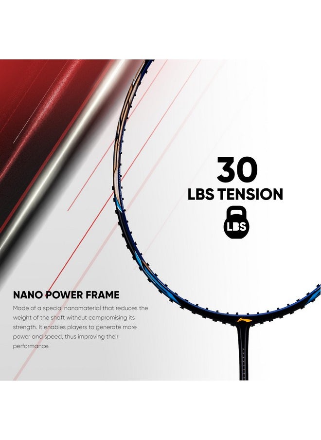 Li-Ning Ignite Series Carbon Fibre Superlite Speed Racket wuth Full Cover (Black/Blue/Old Gold)