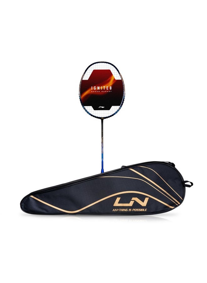 Li-Ning Ignite Series Carbon Fibre Superlite Speed Racket wuth Full Cover (Black/Blue/Old Gold)