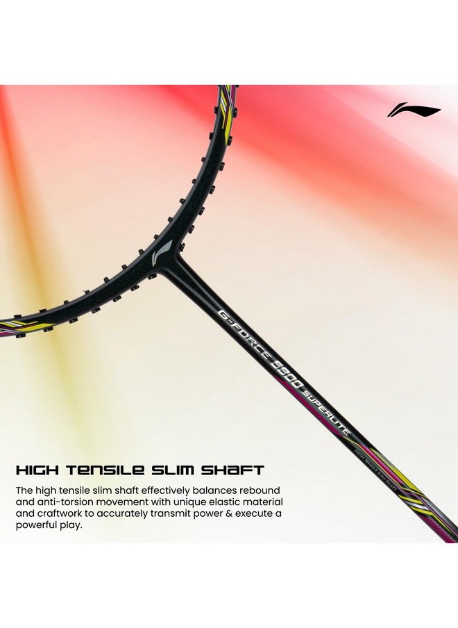Li-Ning G-Force 5800 Superlite Strung Badminton Racquet with Free Head Cover| 78 Grams (Charcoal/Olive/White/Lime)