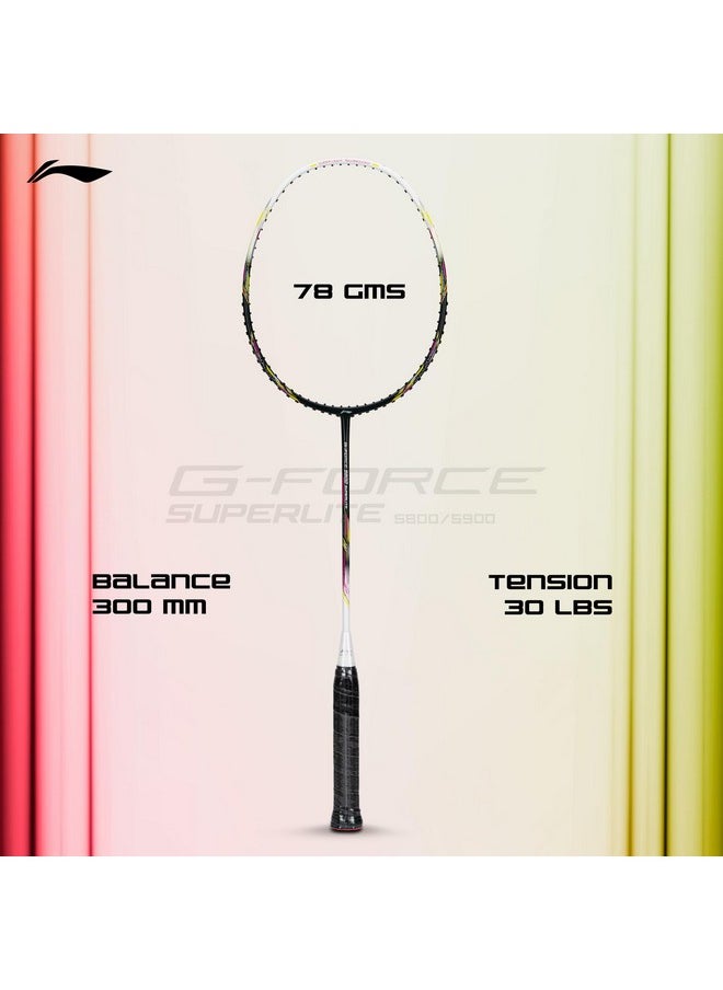 Li-Ning G-Force 5800 Superlite Strung Badminton Racquet with Free Head Cover| 78 Grams (Charcoal/Olive/White/Lime)