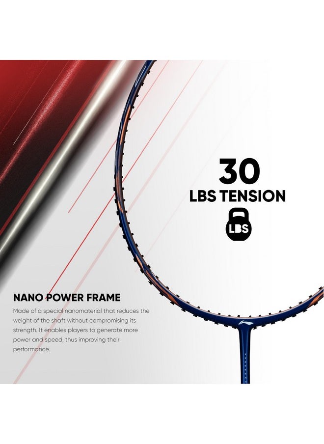 Li-Ning Ignite 8 Japanese Carbon Graphite Unstrung Badminton Racket with Full Cover (Dark Red/Rich Gold, 77 Grams)