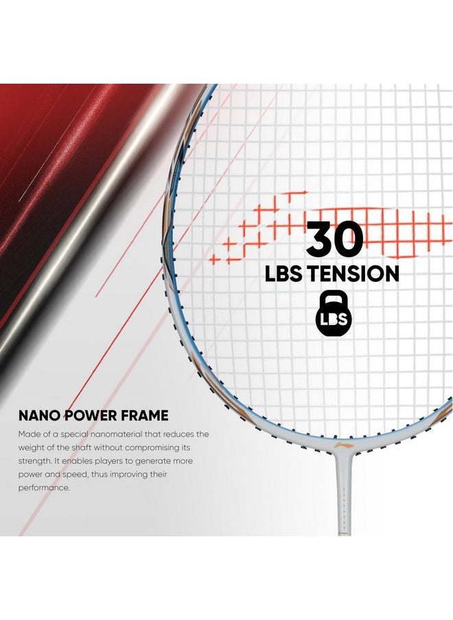 Li-Ning Ignite Series Carbon Fibre Superlite Speed Racket wuth Full Cover (Pearl White/Blue)