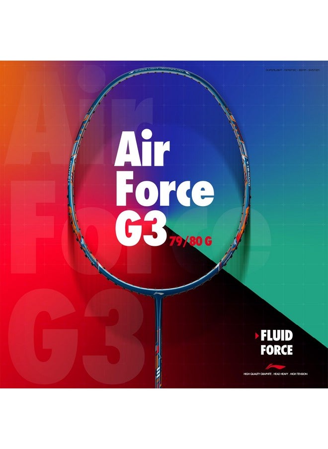 Li-ning Air-Force 78 G3 Carbon Fibre Strung Badminton Racket with Full Cover (78g, Navy/Silver/Orange)