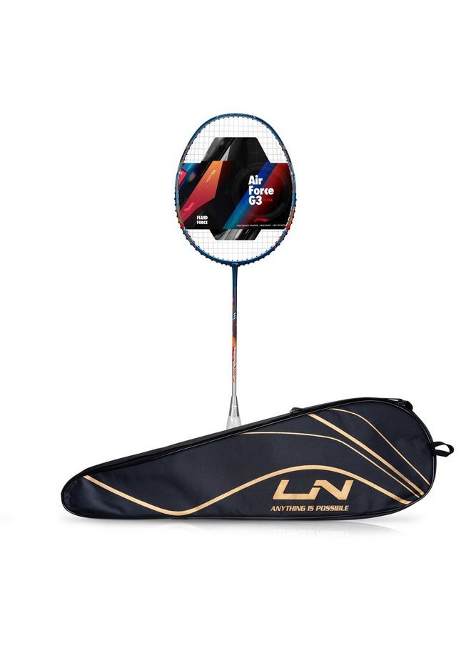 Li-ning Air-Force 78 G3 Carbon Fibre Strung Badminton Racket with Full Cover (78g, Navy/Silver/Orange)