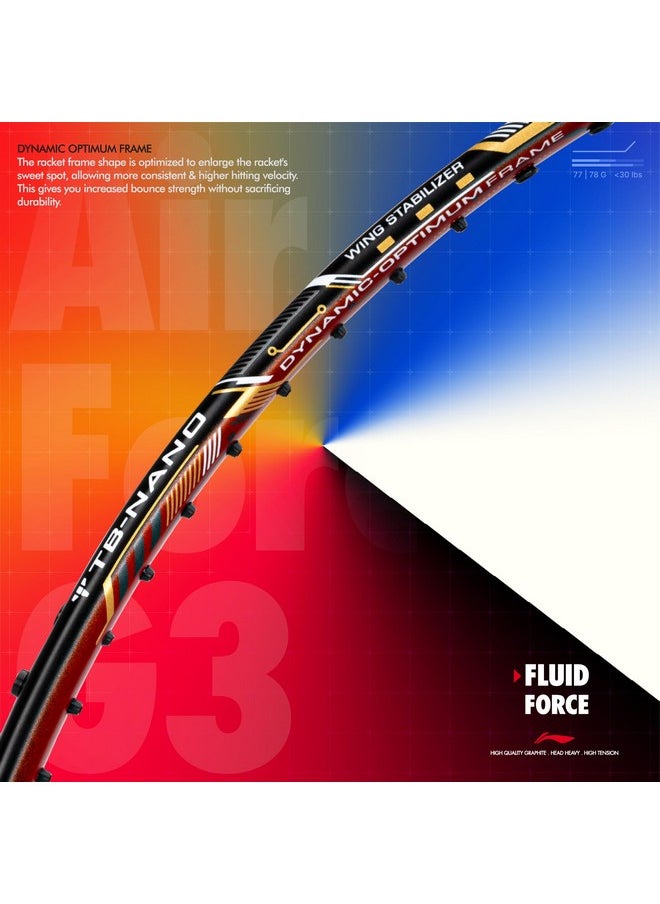 Li-ning Air-Force 78 G3 Carbon Fibre Strung Badminton Racket with Full Cover (78g, Black/Orange Red/Gold)