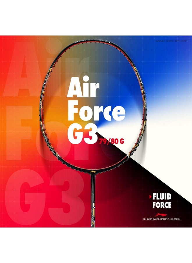 Li-ning Air-Force 78 G3 Carbon Fibre Strung Badminton Racket with Full Cover (78g, Black/Orange Red/Gold)