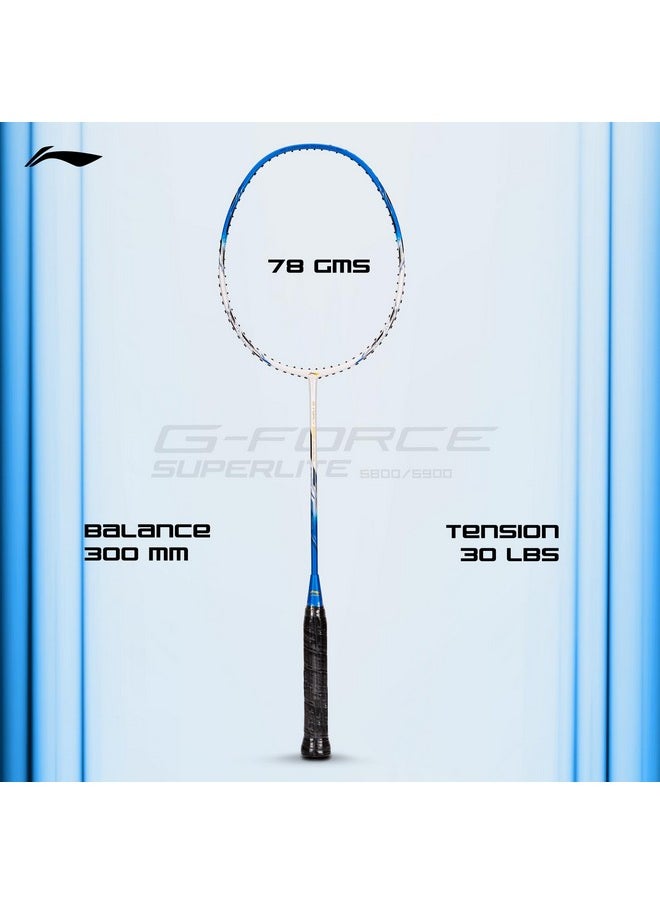 Li-Ning G-Force 5800 Superlite Carbon Fibre Unstrung Badminton Racquet with Free Head Cover| 78 Grams (White/Blue/Black)