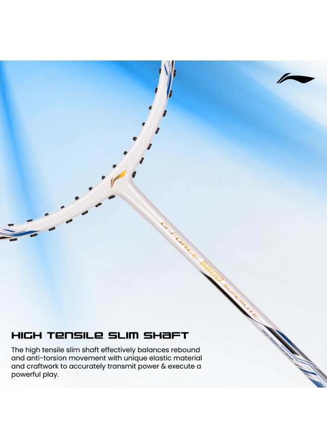 Li-Ning G-Force 5800 Superlite Carbon Fibre Unstrung Badminton Racquet with Free Head Cover| 78 Grams (White/Blue/Black)