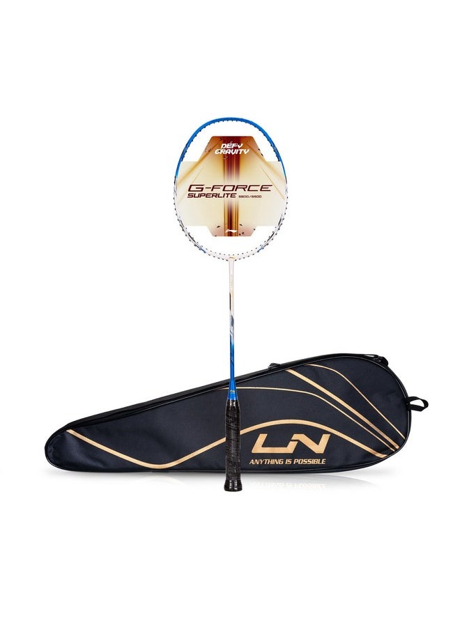 Li-Ning G-Force 5800 Superlite Carbon Fibre Unstrung Badminton Racquet with Free Head Cover| 78 Grams (White/Blue/Black)