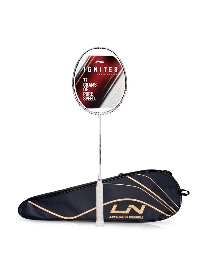 Li-Ning Ignite Series Carbon Fibre Superlite Speed Racket wuth Full Cover (Pearl White/Fire Red)